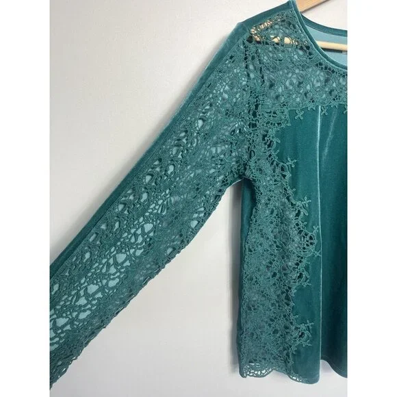 Sundance Top Women Small Green Lilys Paramour Top Velvet Lace Crochet Boho - Picture 5 of 10